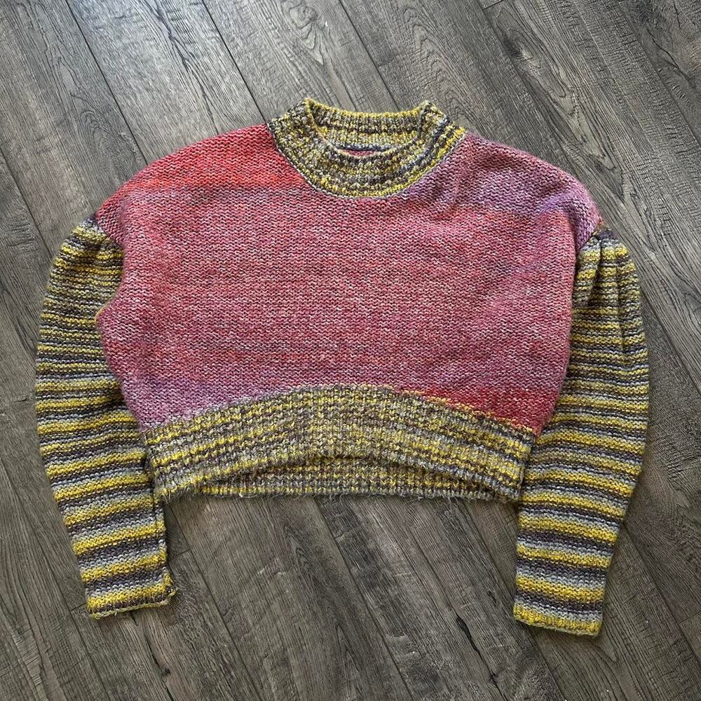 Urban Outfitters Cropped Multi Color Lenon Striped Knit Shrug Sweater   Medium